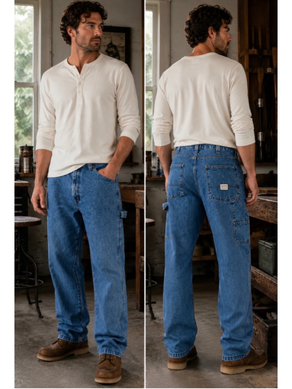 Levi Strauss Signature Carpenter Jeans Light Wash Relaxed Fit Workwear Denim W36